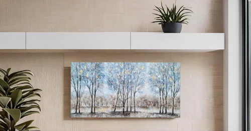 Miniatura 8 de NdcSkyArt Lienzo decorativo para pared con diseño de bosque, pinturas abstractas de árboles texturizadas pintadas a mano con lámina dorada