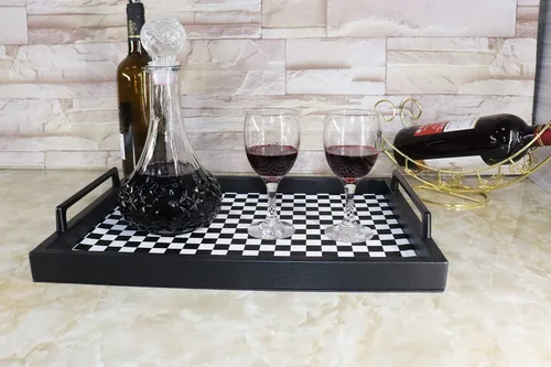 Miniatura 3 de MCBZ Bandeja decorativa para mesa de centro de sala de estar, bandeja de servicio de alimentos, bandeja otomana de cuero, con asas de metal de 16.5