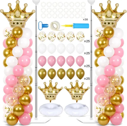 Miniatura 24 de Juego de 2 soportes de columna de globos nocturnos de película con 102 globos de aluminio de palomitas de maíz, soporte de torre ajustable de 5.57