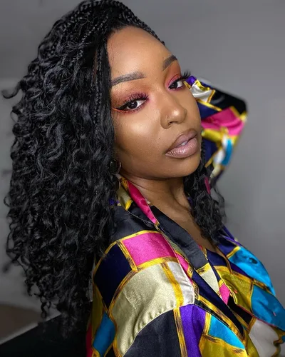 Miniatura 110 de Goddess Box Braids - Trenzas de cabello a ganchillo con extremos rizados, trenzas de caja bohemianas de 16 pulgadas, trenzas de ganchillo, 8 1B-4-30