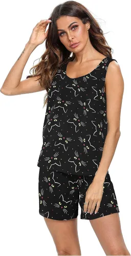 Miniatura 3 de ENJOYNIGHT - Conjunto estampado de pijama con parte superior sin mangas y pantalones cortos, para mujer