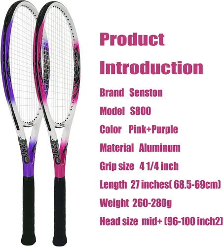 Miniatura 3 de Raquetas de tenis Senston para adultos de 27 pulgadas - Juego de raquetas de tenis para 2 jugadores con 3 pelotas, 2 empuñaduras, 2 amortiguadores