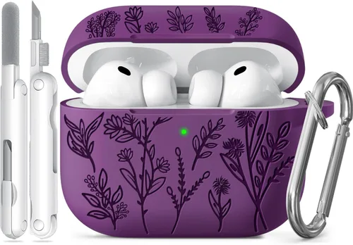 Miniatura 12 de Funda para Airpods Pro 3 con tapa magnética, fundas grabadas con flores para Apple AirPods Pro de 3ª generación 2025, funda de silicona suave