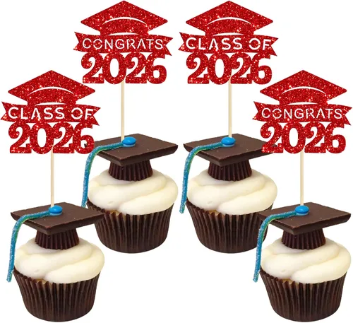 Miniatura 23 de 24 piezas 2026 decoraciones para cupcakes de graduación 2026 con purpurina clase de 2026 para graduación de graduación para felicitaciones 2026