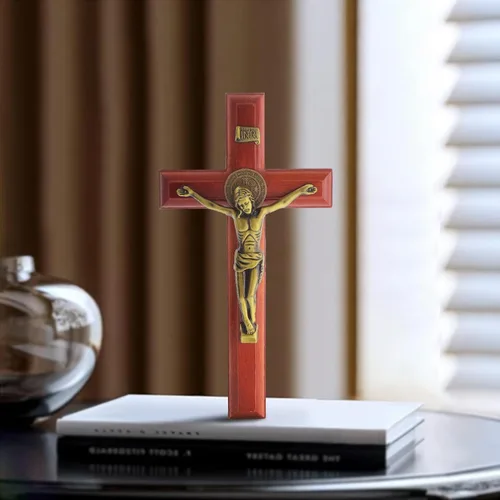 Miniatura 3 de KOMI Crucifijo de pared de 10 pulgadas, cruz de madera de Jesucristo, cruz católica colgante, decoración de pared, regalos católicos para hombres