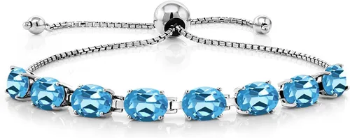 Miniatura 213 de Gem Stone King Pulsera de plata de ley 925 con piedra natal ovalada de 0.276 x 0.197 in para mujer, totalmente ajustable hasta 9 pulgadas