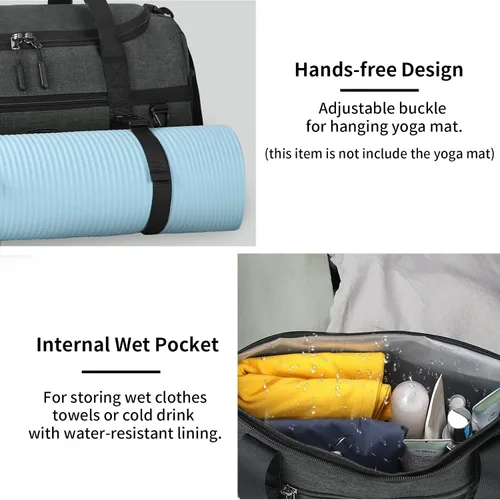 Miniatura 4 de Bolsa deportiva para gimnasio, bolsa de viaje grande impermeable con toalla deportiva, compartimento para zapatos y bolsillo húmedo, bolsa