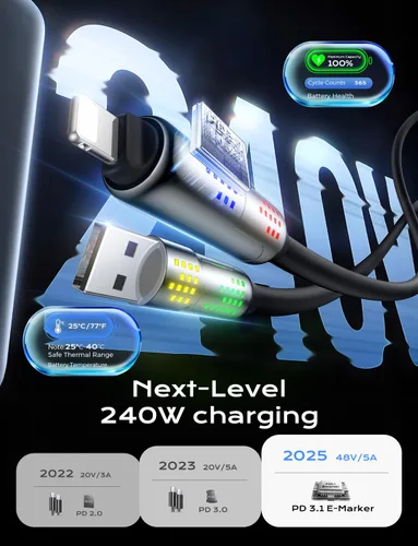 Miniatura 4 de MAGIC JOHN Cable de carga 240W 4 en 1, 4 pies USB C a Lightning [Certificado MFi], cargadores múltiples para todos los dispositivos, USB A/C grueso