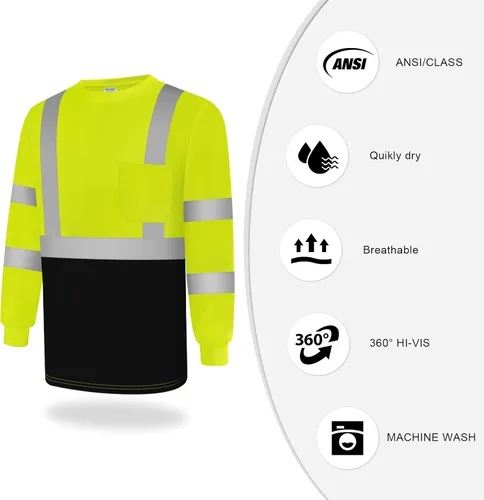 Miniatura 3 de TCCFCCT Camisetas de manga larga de alta visibilidad para hombres y mujeres - Clase 3 Hi Vis, camisas de trabajo de seguridad reflectantes con fondo