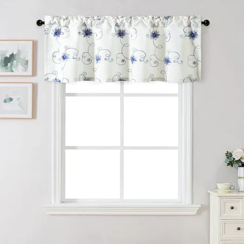 Miniatura 39 de VOGOL - Cenefa de cortinas bordadas con vides, cenefa con bolsillo para ventanas, 52 x 18 pulgadas, verde pasto