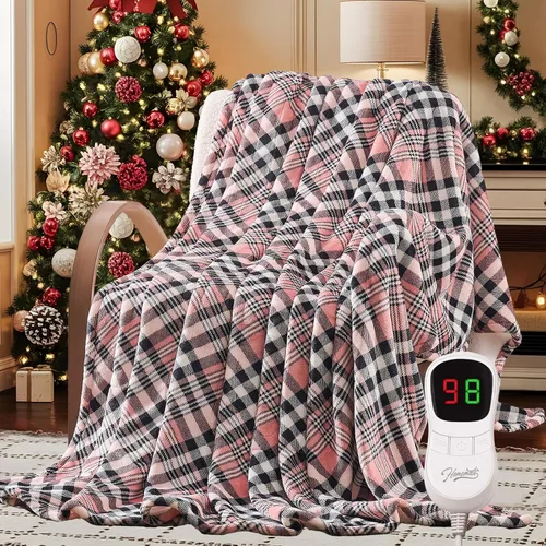 Miniatura 16 de Homemate - Manta eléctrica térmica de 50 x 60 pulgadas ultrasuave de franela, manta calefactora con 10 niveles de calor rápido, 8 horas de apagado