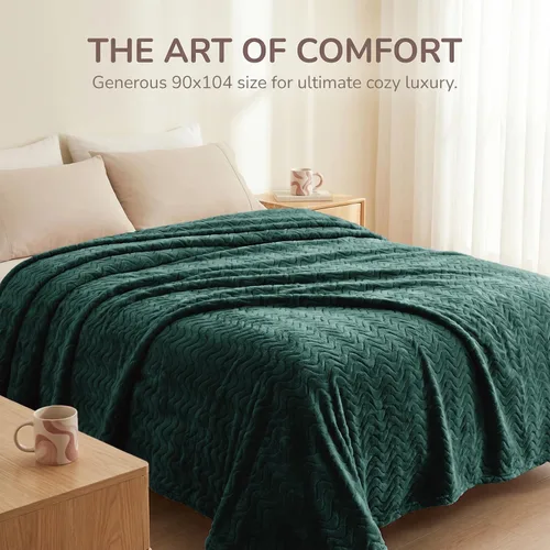 Miniatura 2 de Exclusivo Mezcla - Manta individual para cama, mantas de forro polar ligeras y acogedoras con textura ondulada decorativa, adecuadas para el Verde
