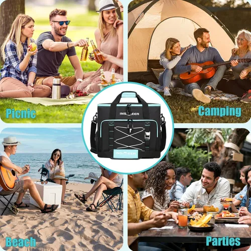 Miniatura 8 de INSMEER Bolsa térmica térmica térmica grande de 90 latas/55 L, enfriador de lados suaves con correa para el hombro, enfriadores plegables, enfriador