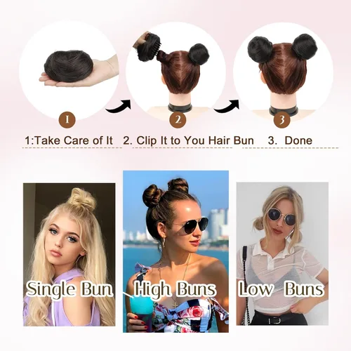 Miniatura 4 de Extensiones de moño espacial para mujer, 2 piezas de extensiones de moño de cabello falso natural, clip de garra, moño de pelo sintético