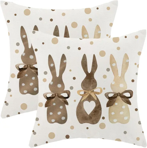 Miniatura 34 de CXMEIFLY Juego de 2 fundas de almohada de Pascua de 18 x 18 pulgadas para decoración vintage de conejo, con lazo de primavera, conejo, para Pascua02