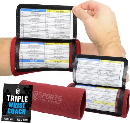 Miniatura 40 de Sports Unlimited Banda Instructora Triple para Adultos, Muñequeras de Fútbol para Jugadas, Muñequeras de Béisbol, Bandas de Brazo QB Negro