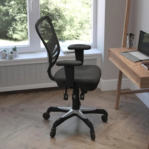 Miniatura 5 de Flash Furniture Nicholas Silla de oficina ergonómica giratoria ejecutiva multifunción de malla negra con brazos ajustables y ruedas de rodillo