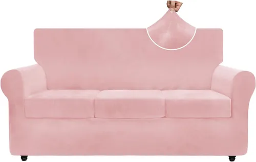 Miniatura 10 de ZNSAYOTX Funda de terciopelo de 3 piezas para sofá de 3 piezas con 2 fundas de cojín de asiento extra grandes, funda elástica para sofá de 2 plazas