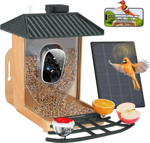 Miniatura 10 de Osoeri Comedero para pájaros con cámara, alimentador solar inteligente para pájaros con identificación de IA, video de captura automática HD de Azul
