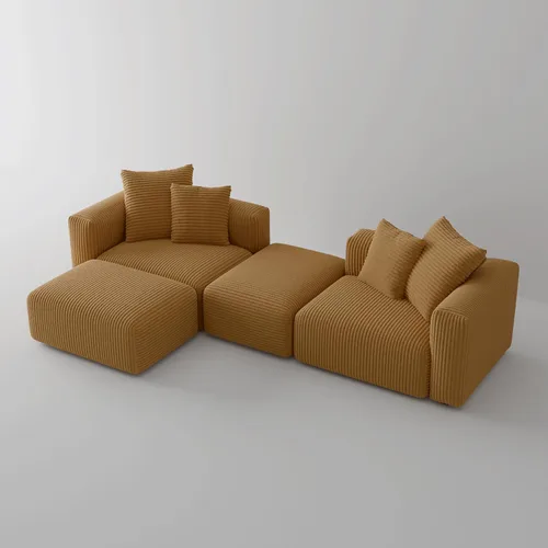 Miniatura 8 de Acanva - Sofá modular convertible de corduroy en forma de L, 4 plazas con combinación libre de esquina, convertible a cama diurna, sofá amplio