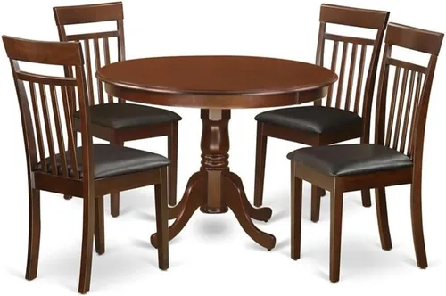 Miniatura 10 de East West Furniture HLCA5-CAP-C - Juego de comedor de 5 piezas para 4 personas, incluye una mesa de comedor redonda con pedestal y 4 sillas