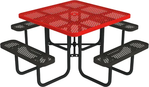 Miniatura 11 de Norwood Commercial Furniture - Mesa de picnic redonda de 46 pulgadas con bancos y agujero para paraguas, mesa de picnic portátil de acero de grado