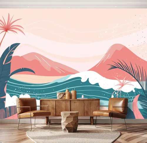 Miniatura 12 de Hawaii - Mural de pared retro exótico exótico tropical con olas de playa, paisaje, vintage, despegar y pegar, autoadhesivo, extraíble, adhesivo