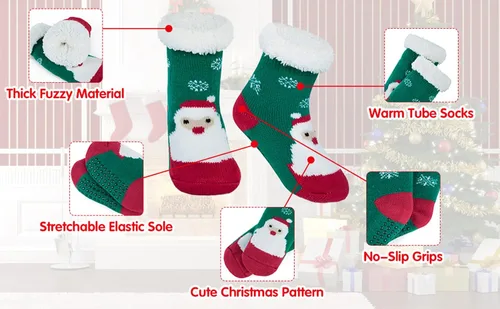 Miniatura 3 de Century Star Calcetines de Navidad con agarres de algodón para niños pequeños, calcetines de invierno antideslizantes