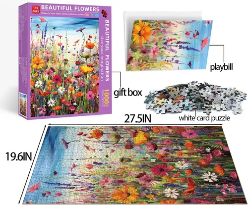 Miniatura 3 de Rompecabezas para adultos de 1000 piezas, flores de 1000 piezas para adultos, rompecabezas de 1000 piezas con letras en la parte posterior