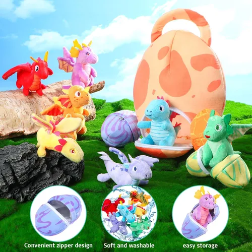 Miniatura 4 de Zhanmai 11 piezas de juguete de peluche de dinosaurio de Pascua pequeño dino de peluche y bolsa de huevos conjunto de animales de peluche lindos