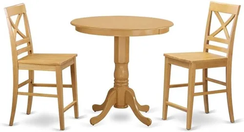 Miniatura 7 de East West Furniture JAQU3-BLK-W - Juego de mesa de comedor de 3 piezas de altura para mostrador de cocina contiene una mesa redonda de madera