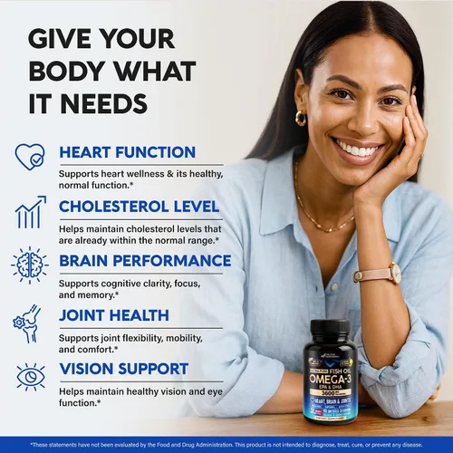 Miniatura 3 de Aceite de pescado Omega 3 3600 mg – Suplemento Omega 3 EPA y DHA – Sin metales pesados – Soporte para corazón, cerebro y articulaciones – Aceite