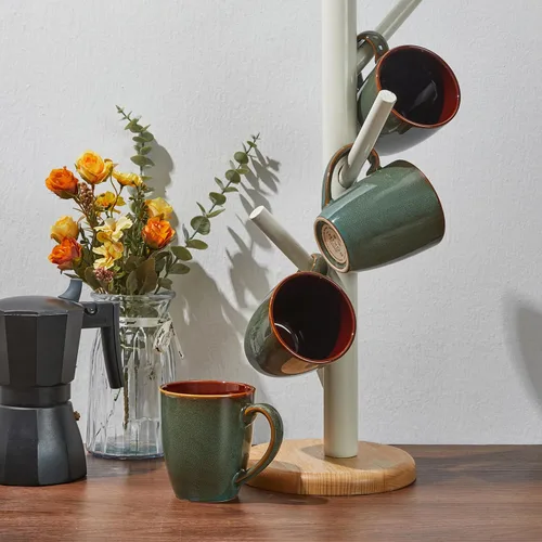 Miniatura 8 de Taza de café Pokini 14 oz, juego de 4 tazas de café de cerámica, taza con esmalte reactivo para café con leche/té/capuchino, juego de tazas grandes