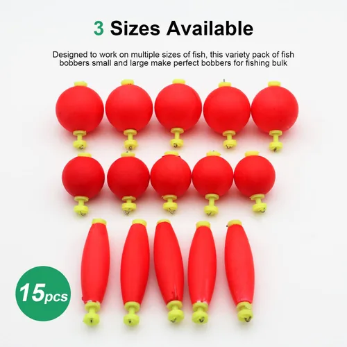 Miniatura 2 de Bobber Slip Bobbers para pesca 15 piezas de espuma a presión de flotadores ponderados Bobbers Accesorios de aparejos de pesca Suministros de pesca