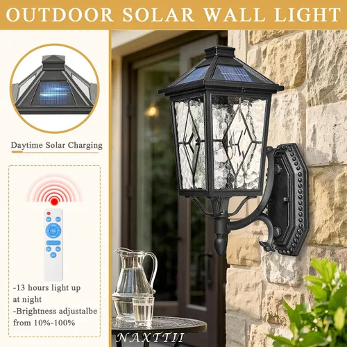 Miniatura 3 de Lámpara de pared solar para exteriores, impermeable, de aluminio, con control remoto, luces negras para porche al aire libre, montaje en pared