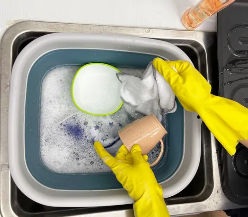 Miniatura 6 de SAMMART Sartén plegable de 15 litros con tapón de drenaje, lavabo de lavado plegable, tina portátil para lavar platos, bandeja de almacenamiento