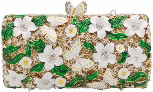 Boutique De FGG Flores y mariposas mujeres cristal embrague bolso de noche boda fiesta Rhinestone bolsos