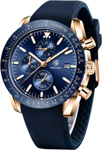 Miniatura 7 de BENYAR - Relojes para hombre, cronógrafo de cuarzo, marca de lujo, impermeable, relojes de pulsera de cuero marrón a la moda para hombres