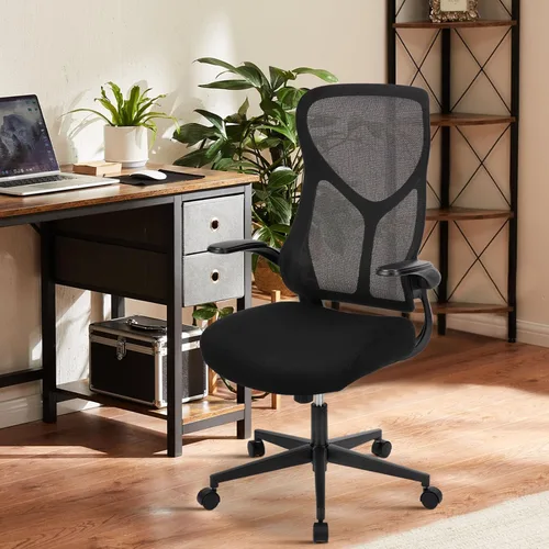 Miniatura 5 de DUMOS Silla de escritorio de oficina en casa, silla ergonómica de malla de respaldo alto con cómodos reposabrazos abatibles, silla giratoria