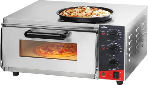 CROSSON listado ETL Horno de pizza eléctrico de 16 pulgadas para encimera comercial con piedra para pizza, horno de pizza multiusos para interiores