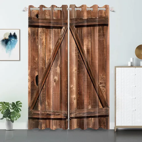 Miniatura 41 de Cortinas rústicas para ventana de puerta de granero, puerta de madera gris, puerta de garaje, tratamiento de ventana para sala de estar, dormitorio