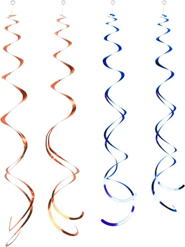Paquete de 24 decoraciones de remolinos colgantes de color naranja y azul rey para fiestas, serpentina brillante para cumpleaños, suministros de