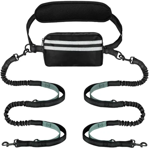 Miniatura 17 de Correa de perro manos libres con bolsa, correa elástica retráctil con dobles asas acolchadas, correas de perro con elástico para cachorros medianos
