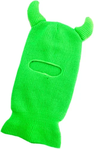 Máscara de esquí de 1 agujero con cuerno, pasamontañas de punto para Halloween, máscara facial completa, sombrero térmico de invierno para esquí,