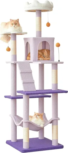 Miniatura 25 de MWPO - Árbol para gatos, multiestructura para gatos grandes con postes rascadores de sisal, plataforma acolchada, hamaca y condominio, torre Marrón
