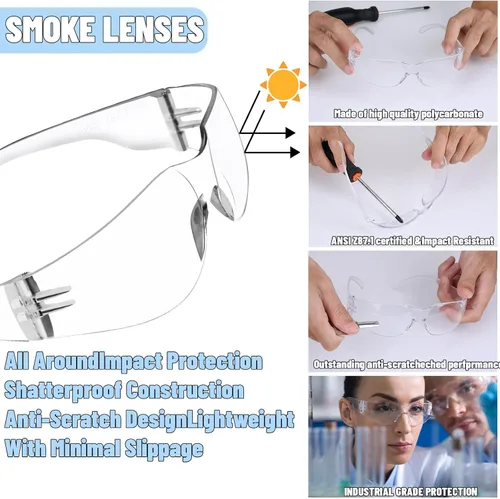 Miniatura 3 de 50 lentes de seguridad unisex a granel de 8 colores transparentes con ANSI Z87.1, resistentes a impactos y arañazos, lentes de sol de seguridad