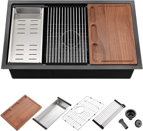Miniatura 11 de Fregadero de barra negro de 12 pulgadas para montaje inferior de cuarzo-iAnomla 12x15 fregadero de cocina pequeño negro para montaje inferior barra