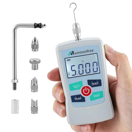 Medidor de fuerza digital 5N, medidor de fuerza portátil con unidades N/LB/Kg/oz, estuche de almacenamiento, LCD retroiluminado automático, apagado