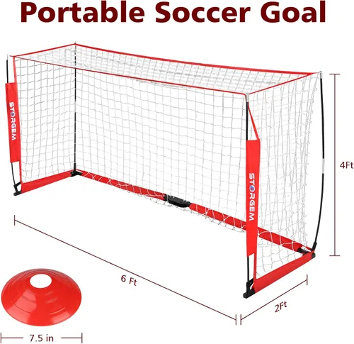 Miniatura 7 de Storgem Portería de Fútbol, Red de Fútbol, Porterías de Fútbol para Patio Trasero, con Marco de Lazo, Base Metálica Plegable y 15 Conos