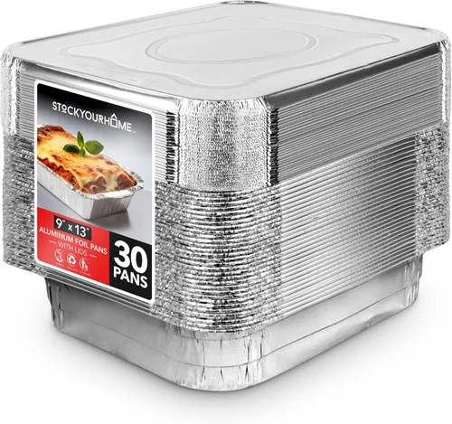 Miniatura 15 de Stock Your Home Sartenes de aluminio de 9 x 13 (paquete de 20) – Bandeja de papel de aluminio desechable y reciclable – Sartenes profundas de mesa
